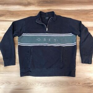 OBEY Worldwide Sweatshirt Mens Medium Black Quarter Zip Pullover Size M